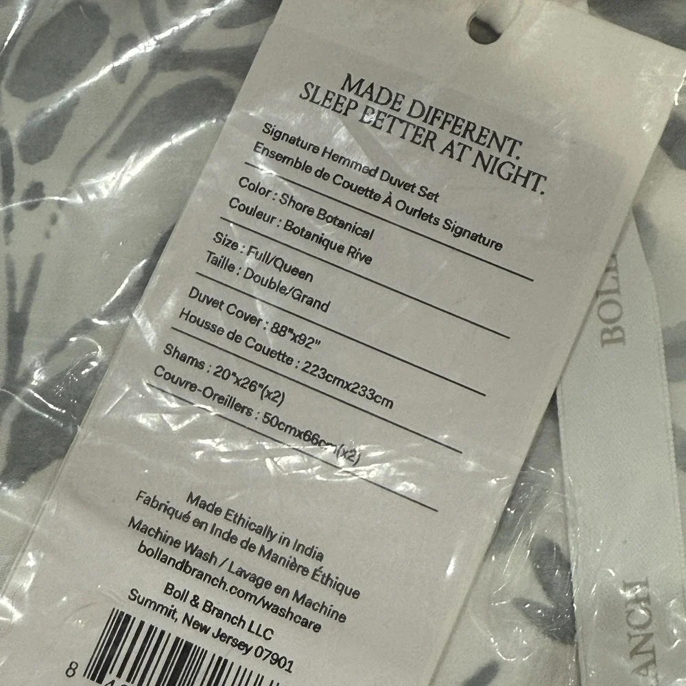 Boll & Branch Signature Hemmed Duvet Set Shore Botanical F/Q Organic Cotton $379